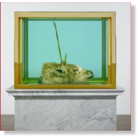 Damien Hirst, "Fine di un'Era", 2009. Testa di mucca in formalina e teca di cristallo.