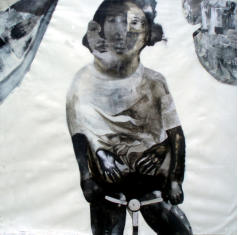 Matteo Benetazzo, "A 150 per l'Italia", acrilici e collage su carta intelata, 2012