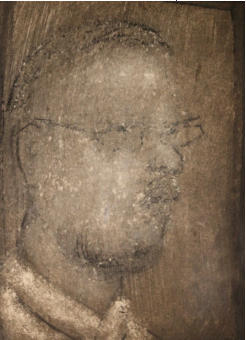 Sebastiano Benegiamo, "L'amico scrittore Claudio Salvi", 2013, pastelli olio, matita acrilico su cartone vegetale