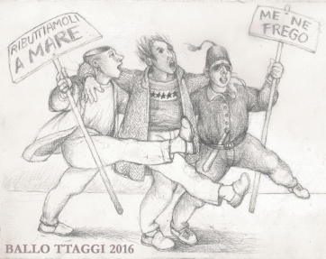 Gioxe De Micheli, "BALLO TTAGGI", disegno su carta, 2016