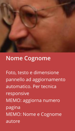 Nome Cognome  Foto, testo e dimensione pannello ad aggiornamento automatico. Per tecnica responsive MEMO: aggiorna numero pagina  MEMO: Nome e Cognome autore