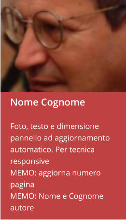 Nome Cognome  Foto, testo e dimensione pannello ad aggiornamento automatico. Per tecnica responsive MEMO: aggiorna numero pagina  MEMO: Nome e Cognome autore