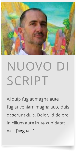 NUOVO DI SCRIPT  Aliquip fugiat magna aute fugiat veniam magna aute duis deserunt duis. Dolor, id dolore in cillum aute irure cupidatat ea.   [segue…]