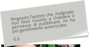 Ringrazio l’autore che, malgrado non fossi riuscito a chiedere il permesso di pubblicare, mi ha poi gentilmente autorizzato.G.S.