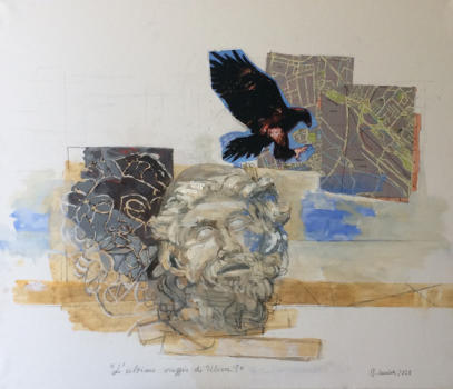 Alberto Venditti, “L’ultimo viaggio di Ulisse?”, 2020, cm 60x70, olio su tela e collage
